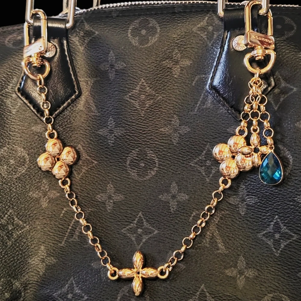 Elegant Gold Bag Chain/Charm with Blue Accent